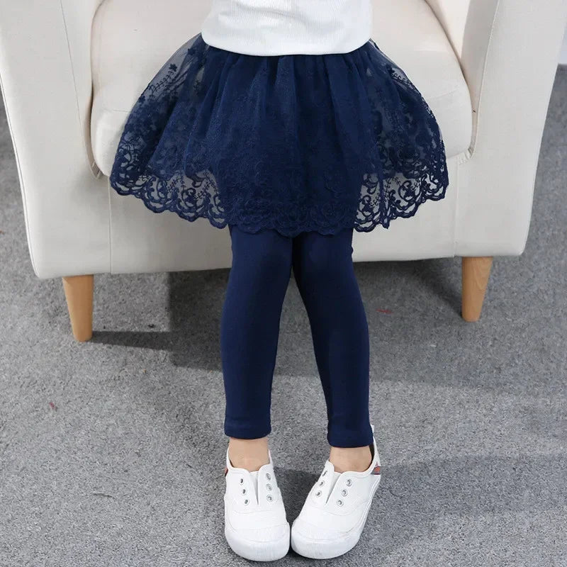 Nuevas mallas para niñas, falda de princesa de encaje, pantalones, falda ajustada para primavera y otoño, pantalones para niños de 2 a 7 años, ropa para niños