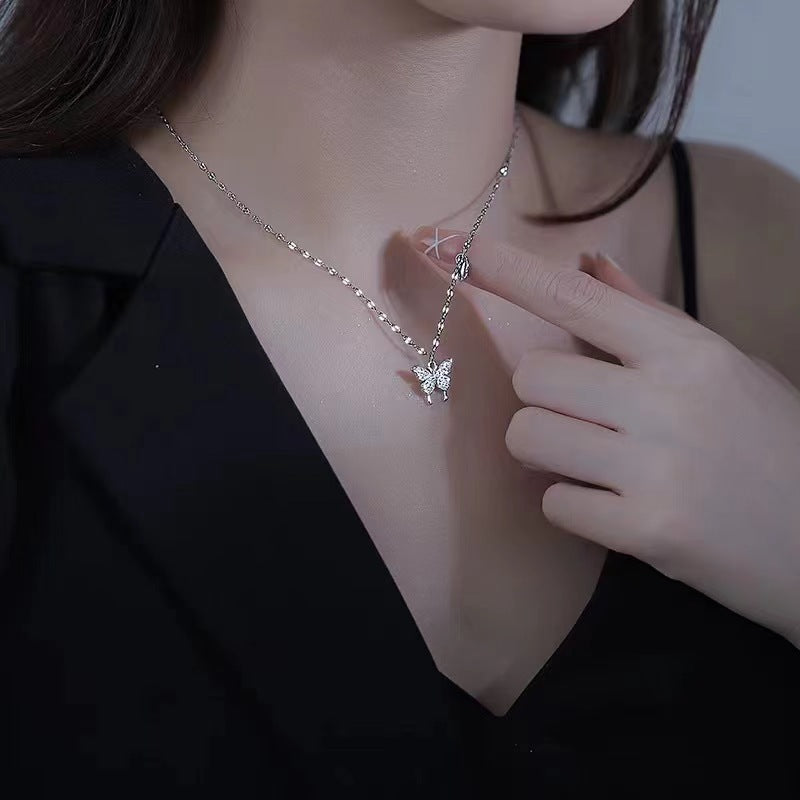 Collar de mariposa de plata para mujer, collar con colgante de circón de cristal para mujer y niña, collar de cadena de cristal, joyerÃa de fiesta