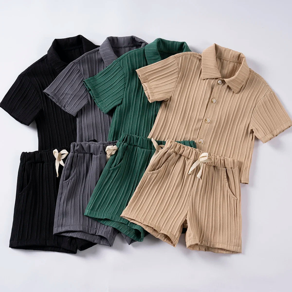 Conjunto de ropa informal para niños, camisa de manga corta con solapa y pantalones cortos de cintura elástica, traje de moda de 2 piezas, Verano