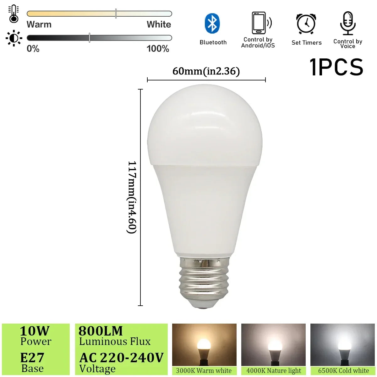 1-20 piezas regulable Bluetooth LED bombillas inteligentes aplicación E27 3000K-6500K iluminación 10W 220V 230V para dormitorio hogar Derec