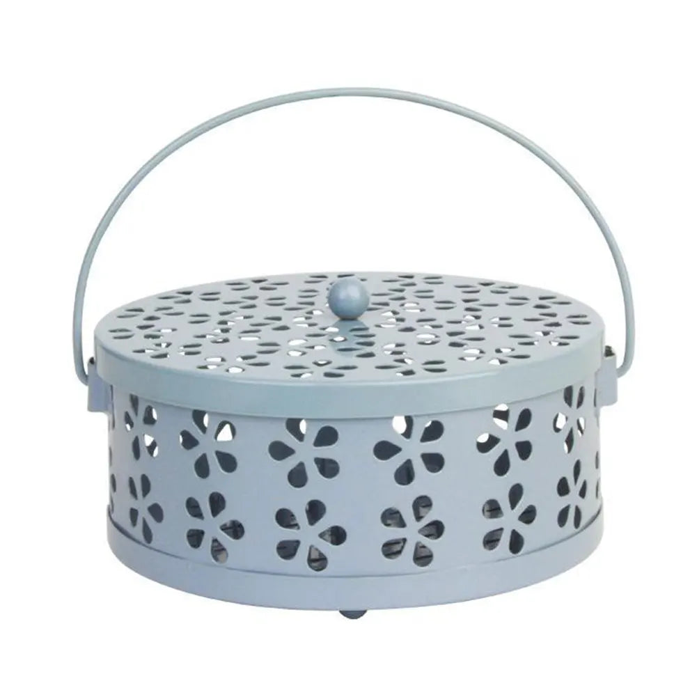 Soporte de bobina de Mosquito de Metal con tapa y mango, quemador de incienso, soporte de bobina repelente de mosquitos para el hogar y Camping al aire libre