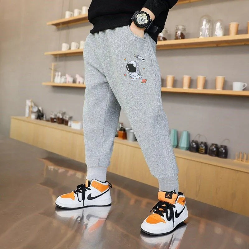 Pantalones de algodón para primavera y otoño para niños, pantalones deportivos de ocio para bebés, pantalones con estampado de planeta espacial para niños, pantalones de chándal para estudiantes de 3 a 14 años