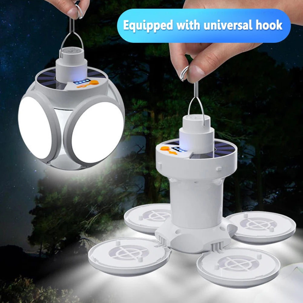 Bombilla LED Solar para acampar, linterna recargable, lámpara de noche, suministros de acampada, linterna portátil ajustable de 5 engranajes