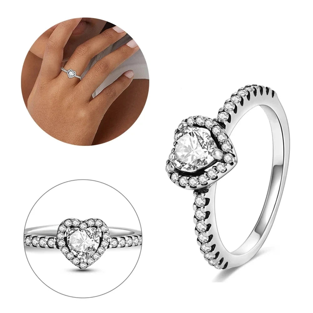 Tamaño europeo 6 7 8 9 anillos rojos, blancos y rosas para mujer, anillo de cristal de boda Original, accesorios de joyería de lujo, joyería de moda