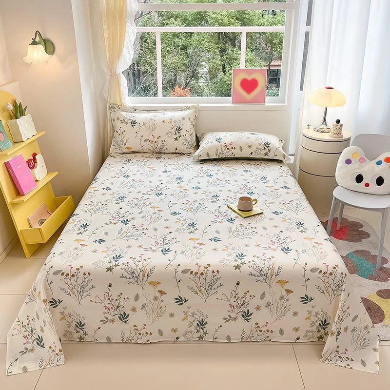 Sábana de algodón 100% con estampado de flores, sábanas dobles para niñas y niños, ropa de cama individual Queen King Size, 1 Uds.