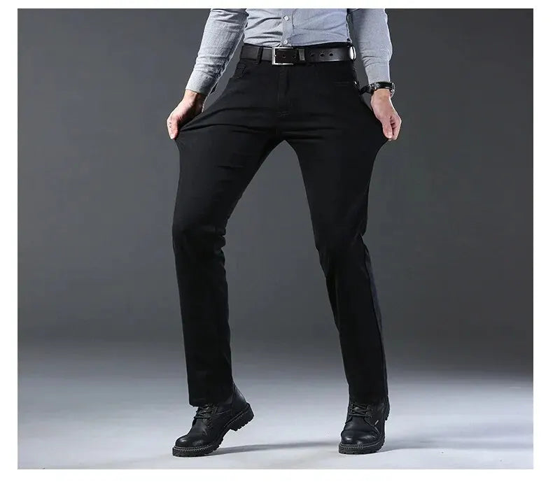 Wthinlee, nuevos pantalones vaqueros de negocios para hombres, pantalones vaqueros informales rectos elásticos a la moda, pantalones vaqueros clásicos azules y negros para trabajo, ropa de marca masculina