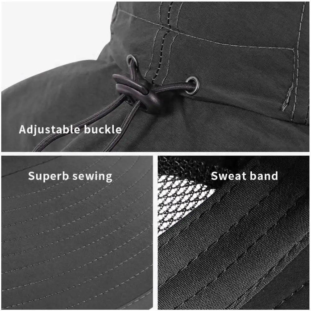 Sombrero de sol de ala ancha con solapa para el cuello para hombres y mujeres ajustable al aire libre 50 + protección UPF gorra de Safari senderismo sombrero de pesca