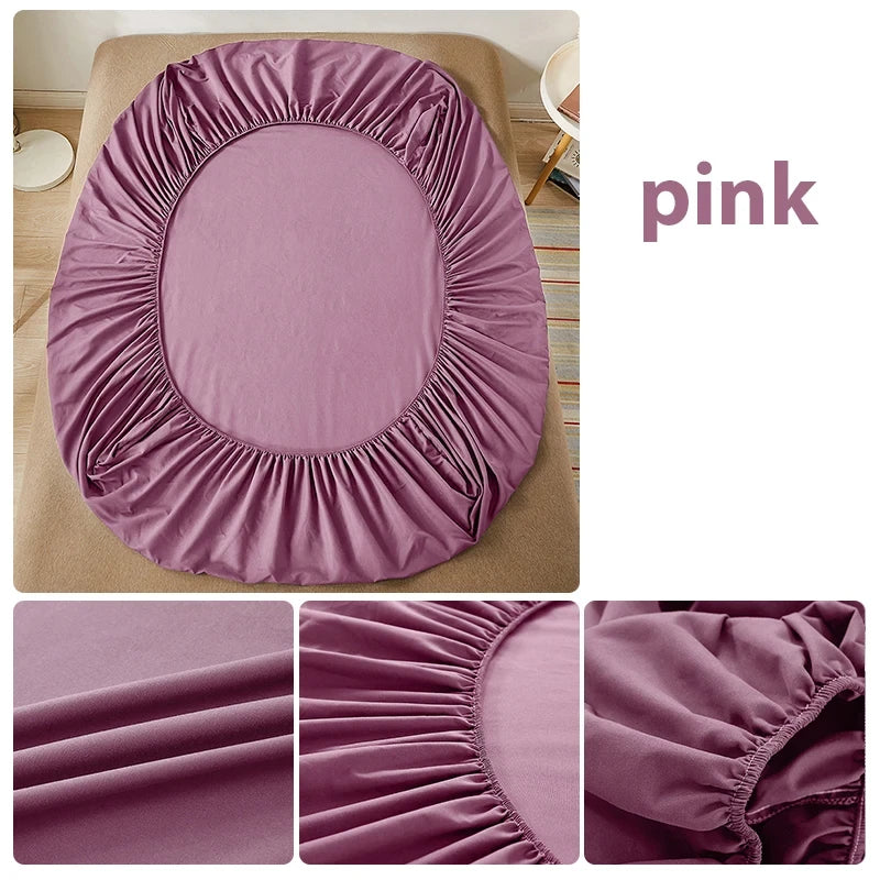 Sábana bajera 100% de algodón con banda elástica, funda de colchón ajustable antideslizante de Color sólido para camas individuales, dobles, King y Queen