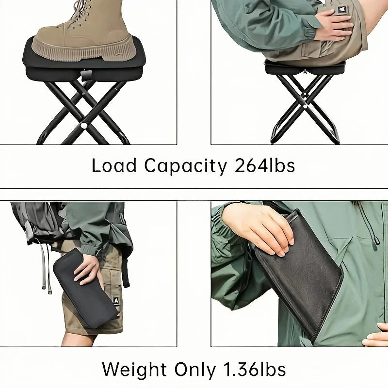 Taburete plegable portátil con cremalleras ajustables, estructura de metal duradera, silla de pesca con cremallera, silla para acampar al aire libre y senderismo