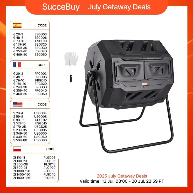 VEVOR Compostador Giratorio de Jardín 162,7 L Contenedor de Abono Giratorio de 360° Doble Cámara de PP Sin BPA Carga 50 kg para Compostaje de Residuos Orgánicos Cocina Jardinero Terraza Patio Exterior
