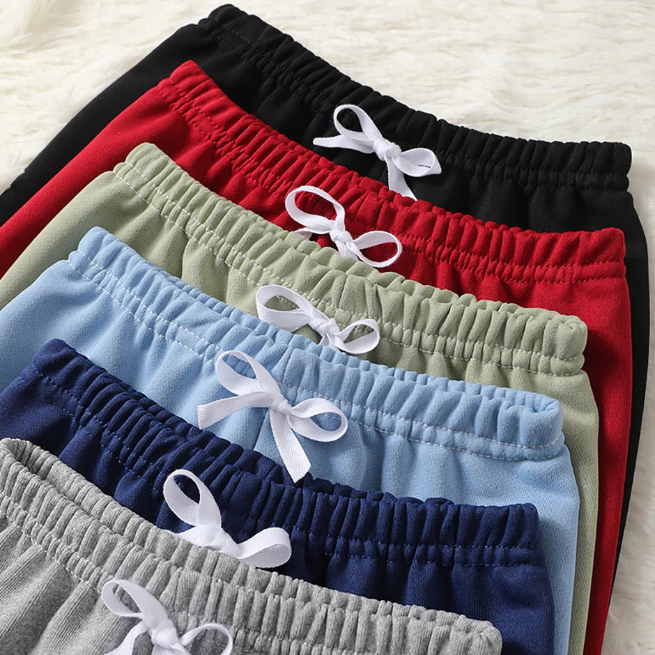 1/3/6 Pcs Children's Solid Color Drawstring Strap Shorts Boy Casual Fashion Pants Girl Joker Comfortable Elastic Waist Pants