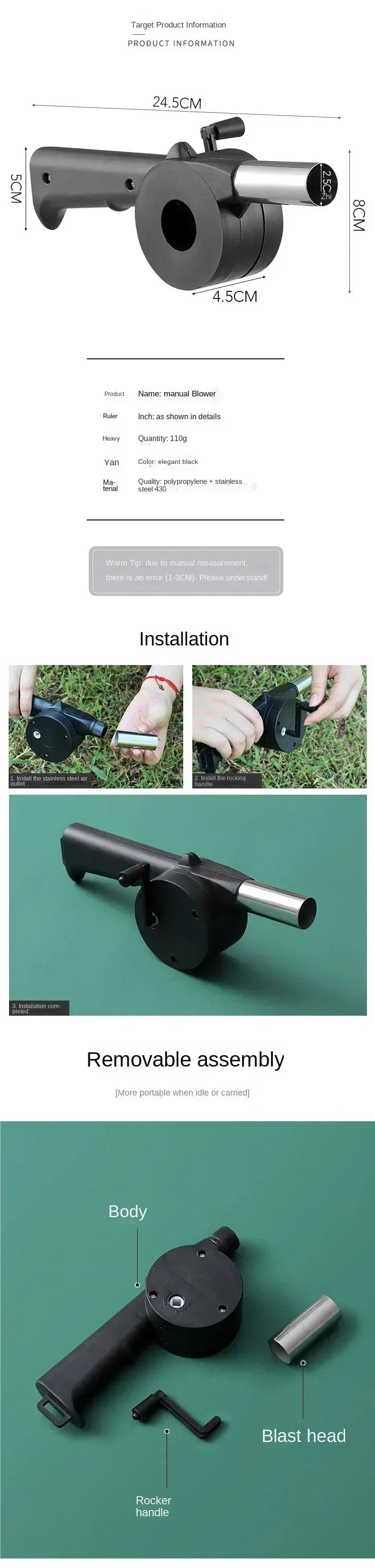 Ventilador de barbacoa para acampar, soplador portátil manual, soplador eficiente para hacer fuego, soplador de combustión de carbón, herramientas para barbacoa y Picnic