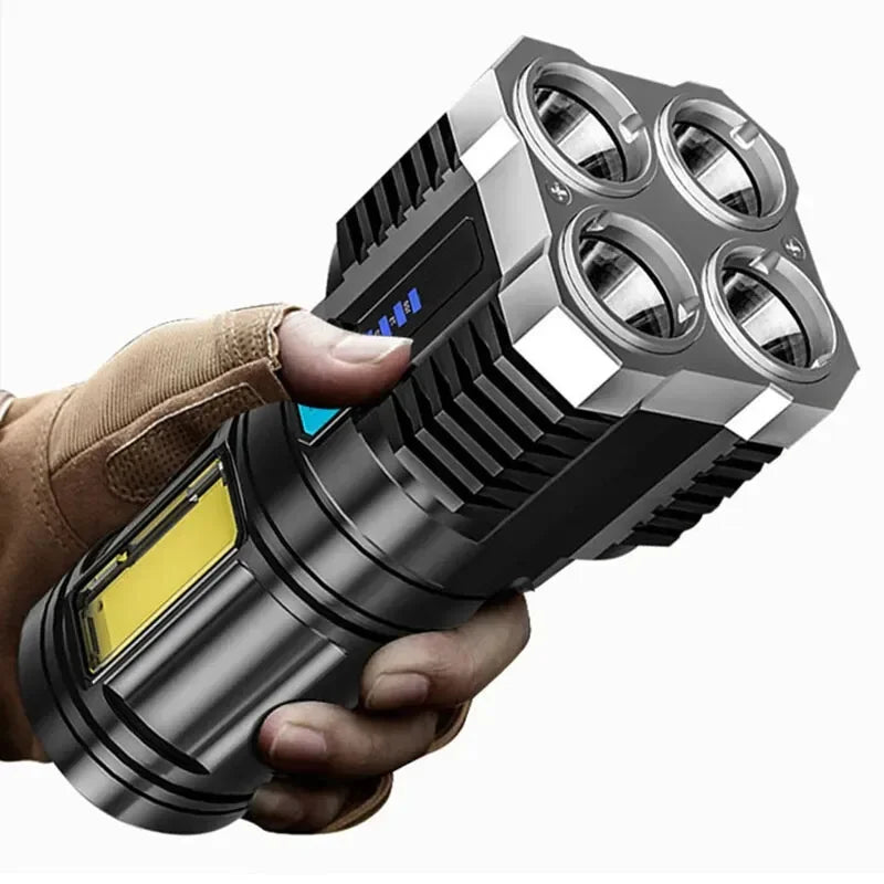 Linterna LED de luz fuerte para acampar, 4 lámparas y luces laterales COB, linterna de mano portátil recargable por USB para exteriores