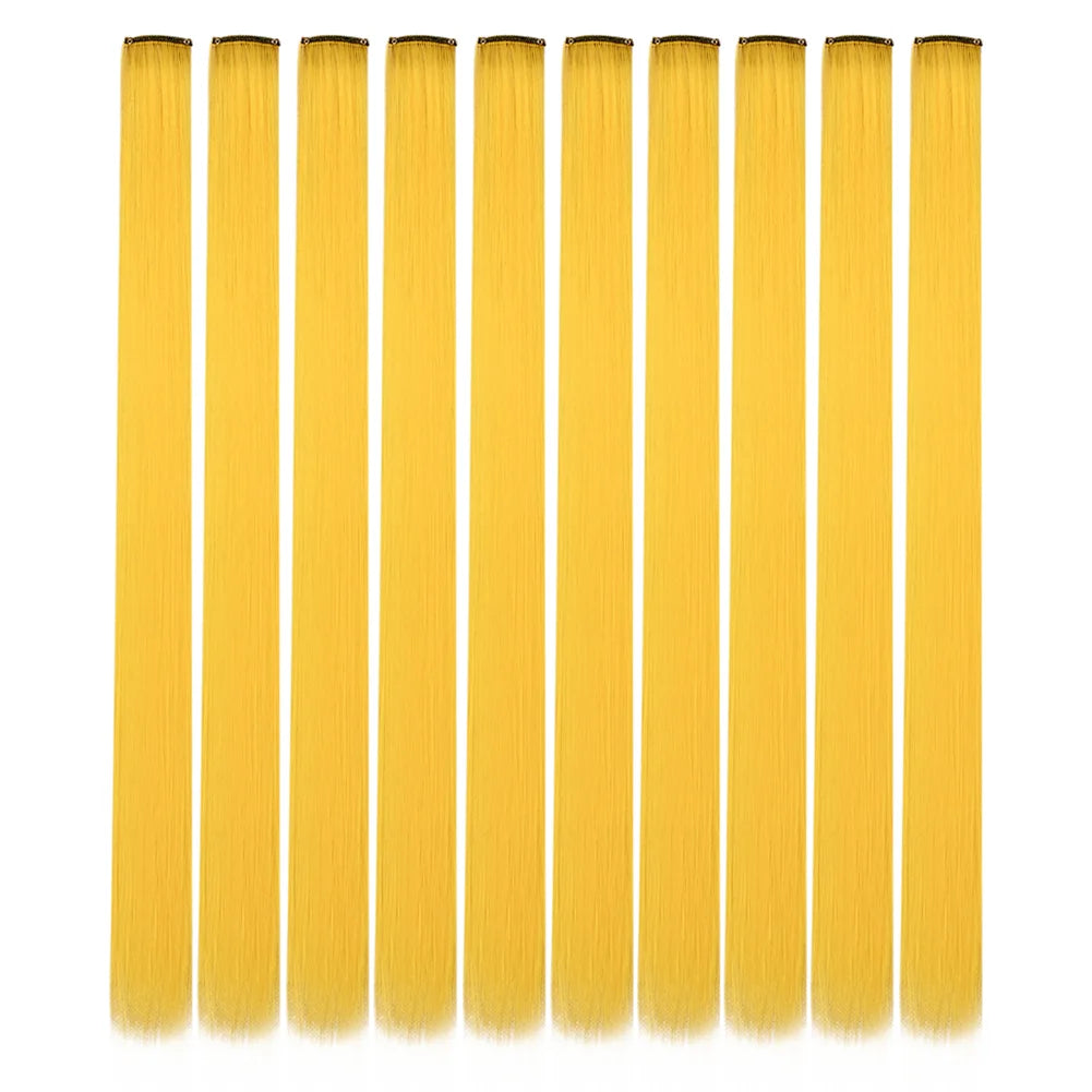 10 unids/pack de extensiones de cabello con Clip para fiesta de colores para niñas, postizos sintéticos de pelo liso de 22 pulgadas de colores Omber