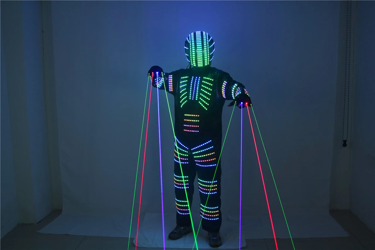 Traje de robot LED a todo color, disfraz de depredador láser, bailarina de escenario, soldado de hierro, traje de cosplay para club nocturno nuevo