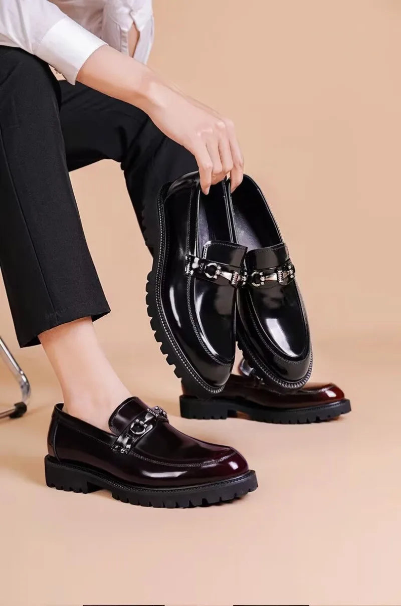 Zapatos de vestir de cuero para hombre, hebilla de calle de caballo, zapatos Oxford de alta calidad para hombre, zapatos formales para fiesta de boda y oficina, talla grande 38-48