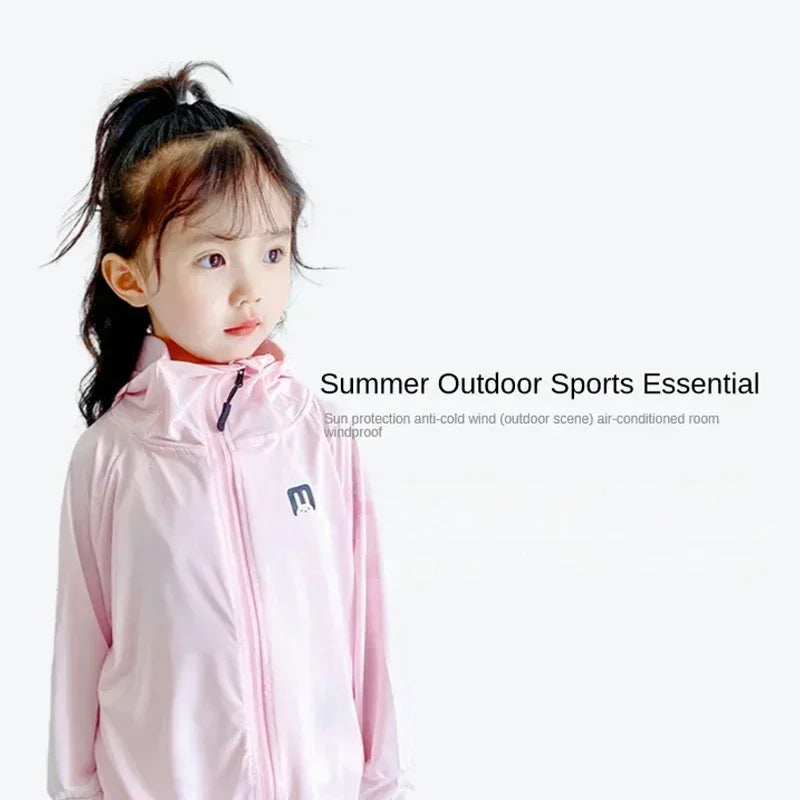 Ropa de protección solar para niños, chaqueta de protección solar de seda helada para exteriores, resistente a los rayos UV, chaqueta de protección solar para juegos al aire libre de verano
