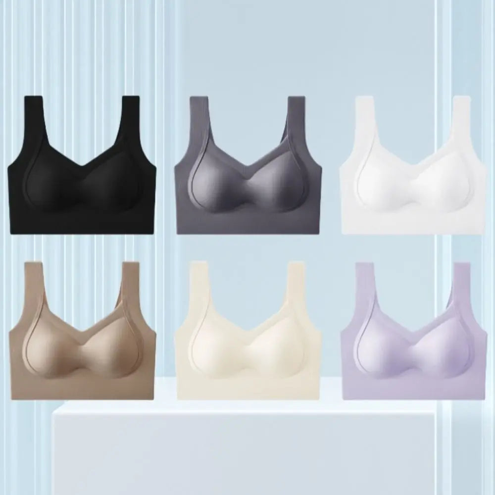 Sujetador inalámbrico de talla grande con escote en V profundo, ropa interior ajustada a prueba de golpes, lencería push-up, sujetador sin costuras antiflacidez para correr
