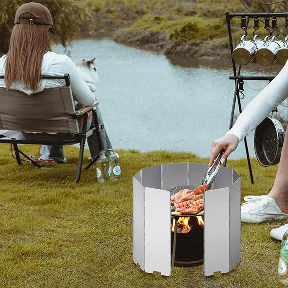 Estufa de Camping plegable con 8/9/10/12/14/16 placas, parabrisas, estufa de Gas, protector contra el viento, cocina ligera para pícnic al aire libre, pantalla de viento