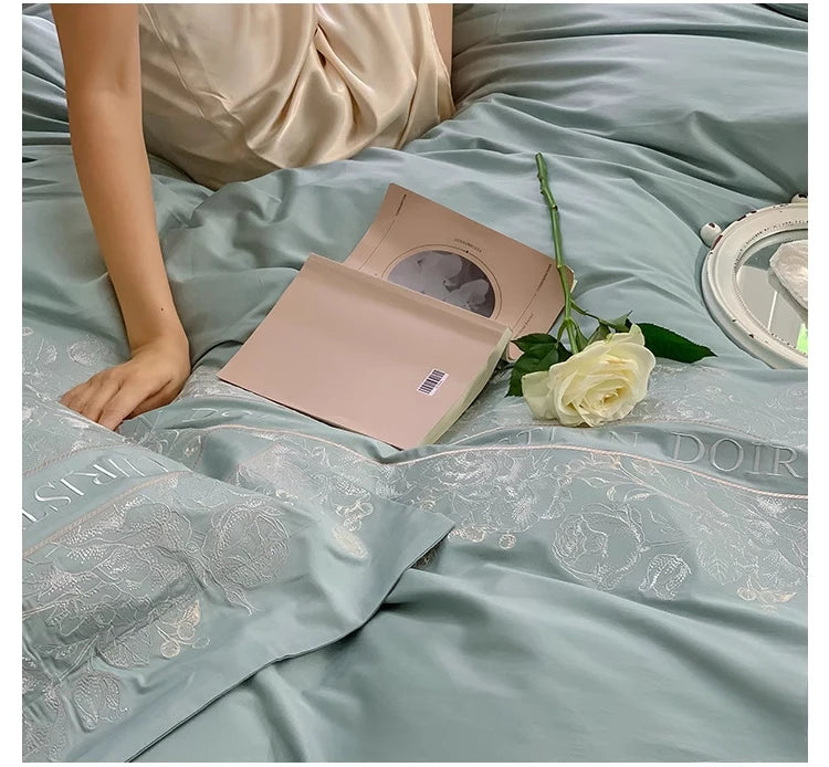 Juego de cama de algodón de grapa larga de 100 unidades, funda nórdica bordada con patrones de flores y plantas, Sábana bajera tamaño Queen TwinFull