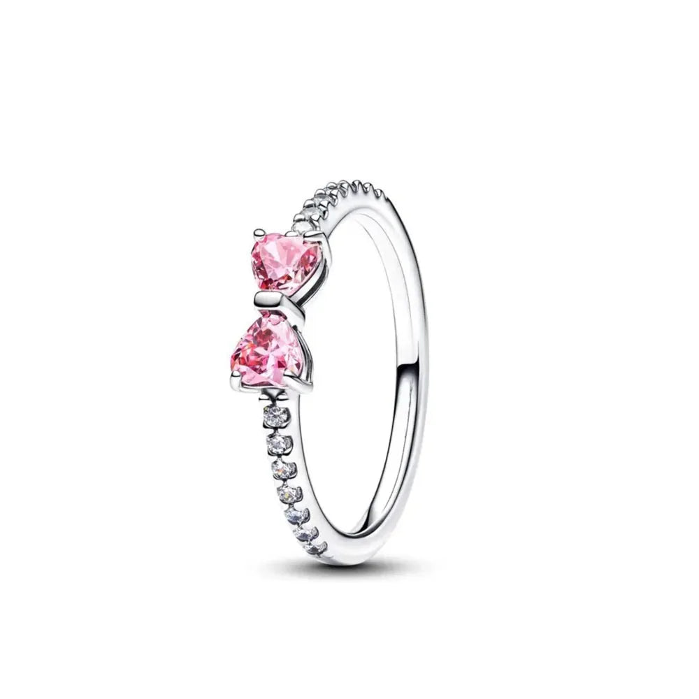 Anillo elegante de Plata de Ley 925 con concha de lazo esmaltado rojo y piedra de corazón Original para mujer, anillos de joyería para fiesta de boda