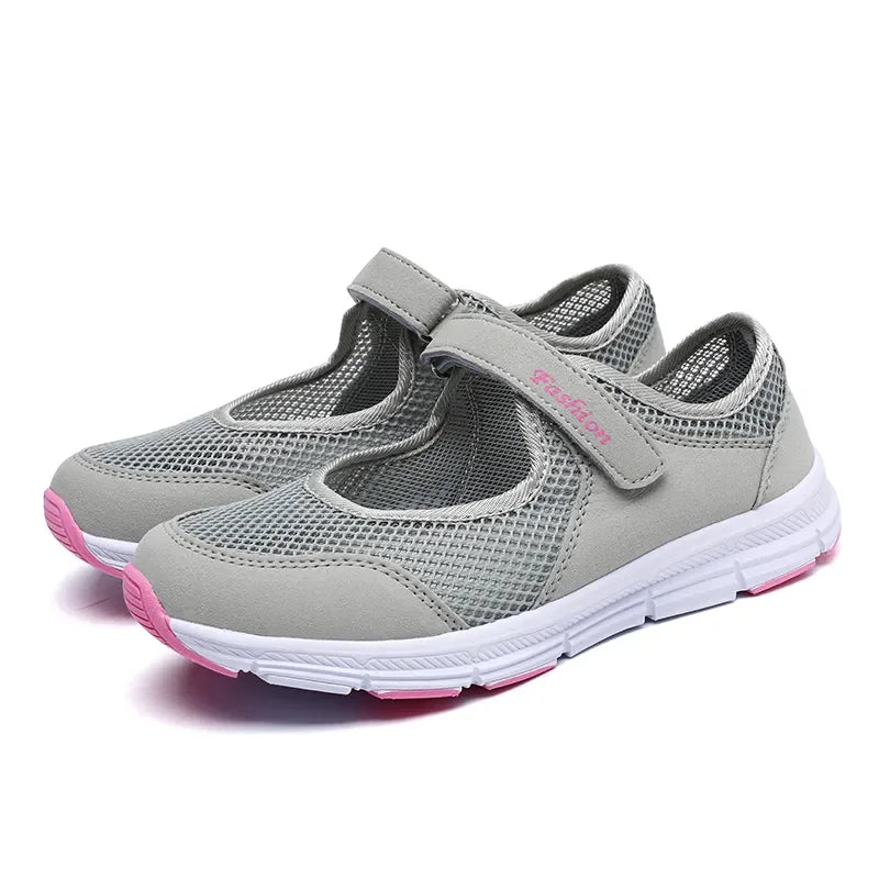 Zapatos vulcanizados transpirables para mujer, zapatillas de deporte de malla transpirable a la moda, zapatos de trabajo informales para caminar, color blanco