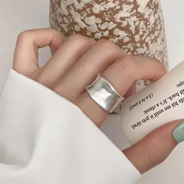 Anillo de Plata de Ley 925 para mujer, joyería ancha, Simple, abierto, Vintage, hecho a mano, seguro para regalo de cumpleaños y fiesta