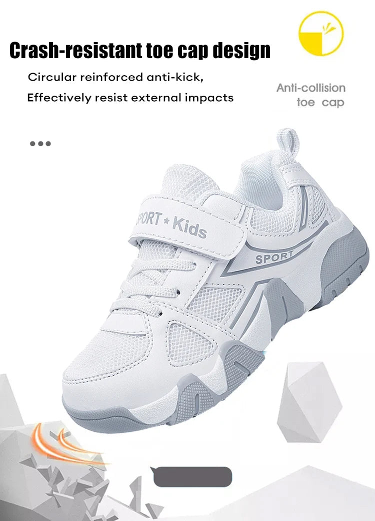 Zapatos blancos transpirables para caminar para niños, zapatillas informales de malla de verano para niños, tenis deportivos al aire libre antideslizantes