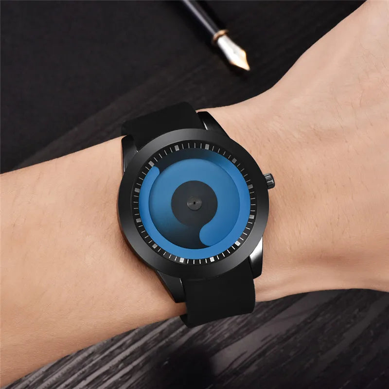 Relojes baratos de diseño único para hombre, Erkek Barato Saat, banda de goma de moda, reloj Vintage de cuarzo Simple, relojes masculinos negros 2024