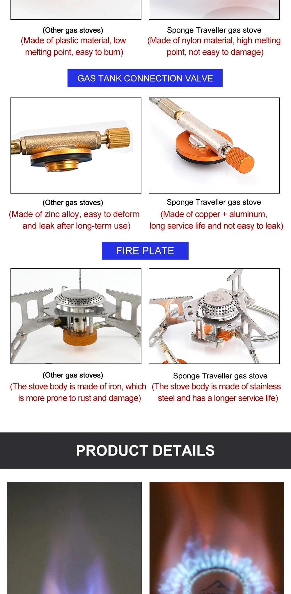 Estufa de Gas para acampar, estufa plegable portátil para mochilero al aire libre, equipo turÃstico para cocinar, senderismo, Picnic, 3500W