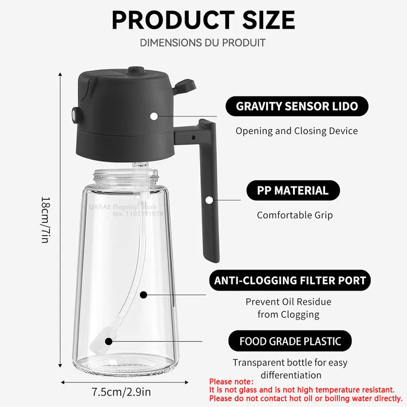 Botella vacía de aceite de 500mL, pulverizador y vertedor 2 en 1, contenedor de aceite de plástico, dispensador de aceite de cocina, vaporizador, vinagrera para acampar y barbacoa