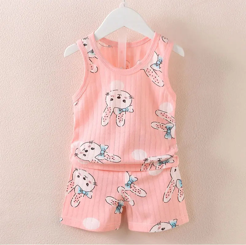 Ropa para niños, Tops sin mangas estampados, pantalones cortos, lindo, transpirable, chaleco de verano para niños, conjunto de pantalones cortos, camiseta sin mangas para ropa de bebé para niños