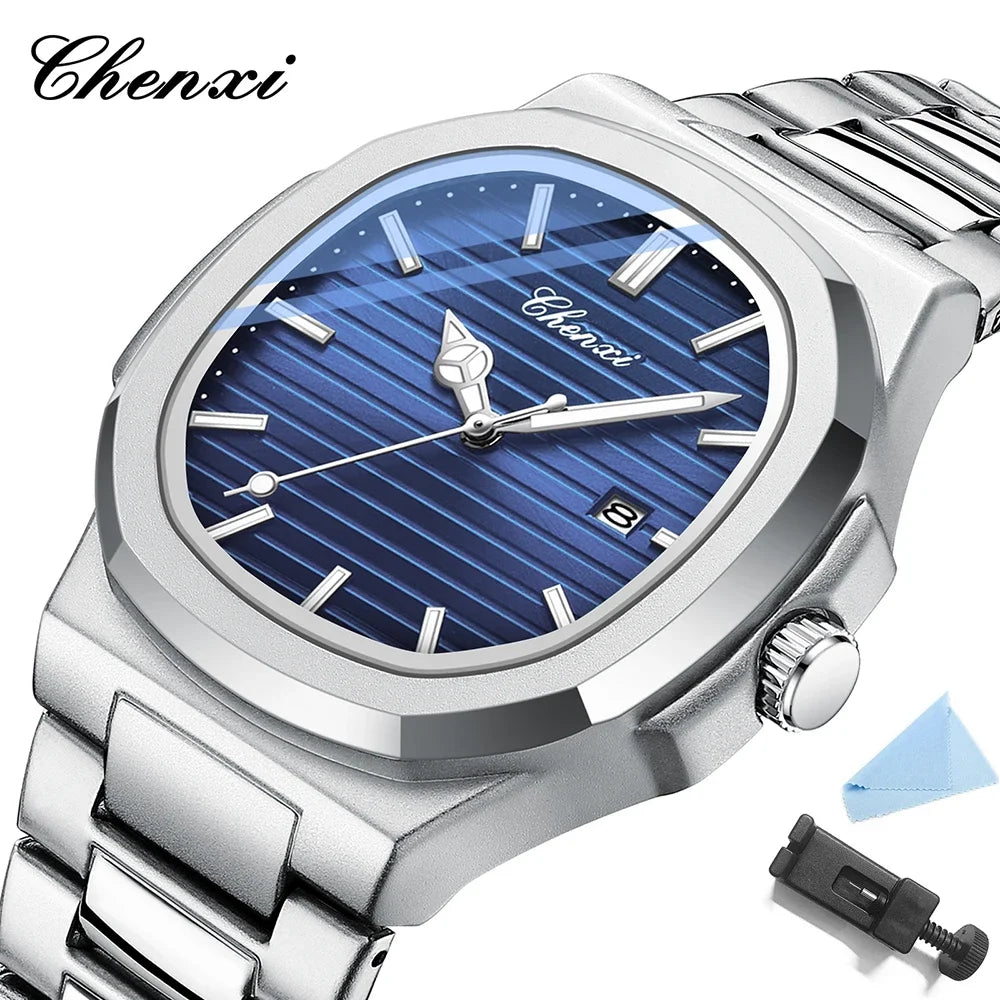 CHENXI 8222 reloj de negocios informal luminoso de acero inoxidable dorado de lujo para hombres relojes de pulsera de cuarzo de moda resistente al agua