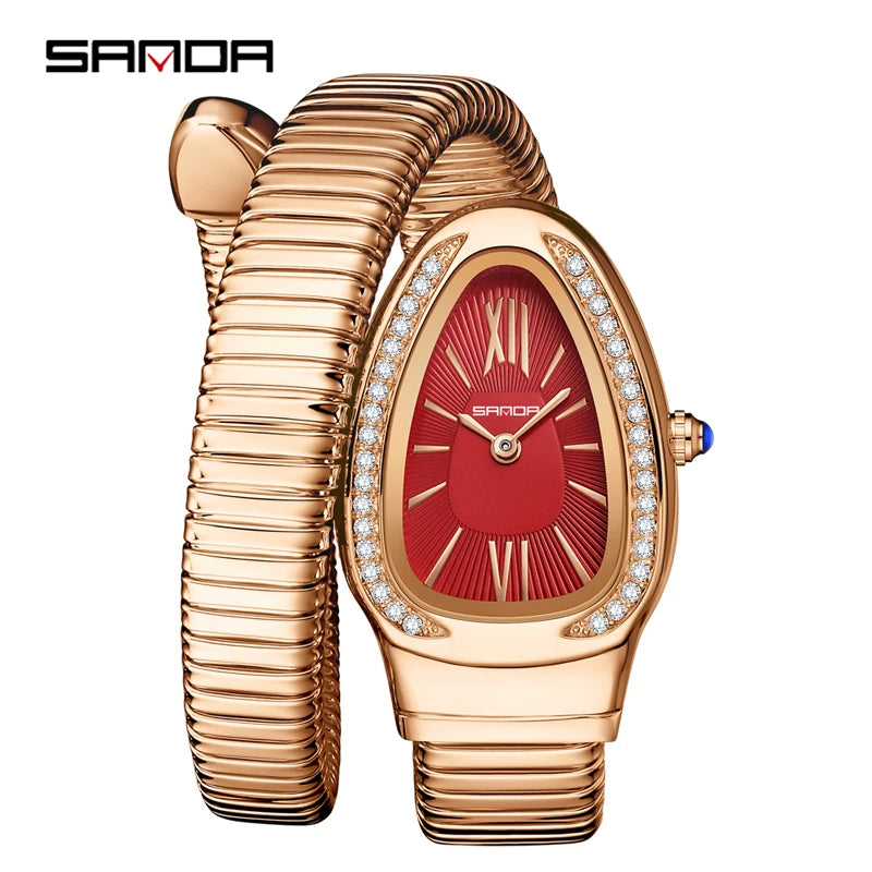 SANDA, superventas, 1151 reloj de mujer de gama alta con incrustaciones de diamantes en forma de serpiente, reloj de cuarzo de lujo ligero con temperamento Retro para mujer