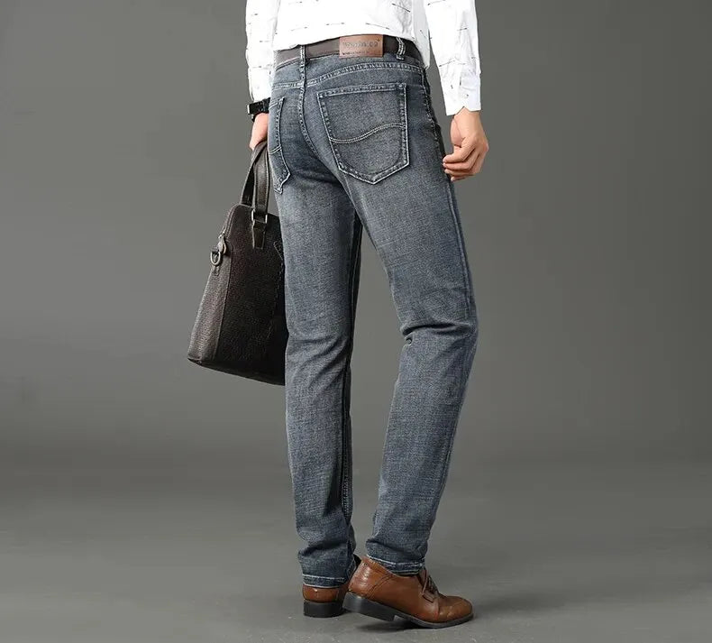 Wthinlee, nuevos pantalones vaqueros de negocios para hombres, pantalones vaqueros informales rectos elásticos a la moda, pantalones vaqueros clásicos azules y negros para trabajo, ropa de marca masculina