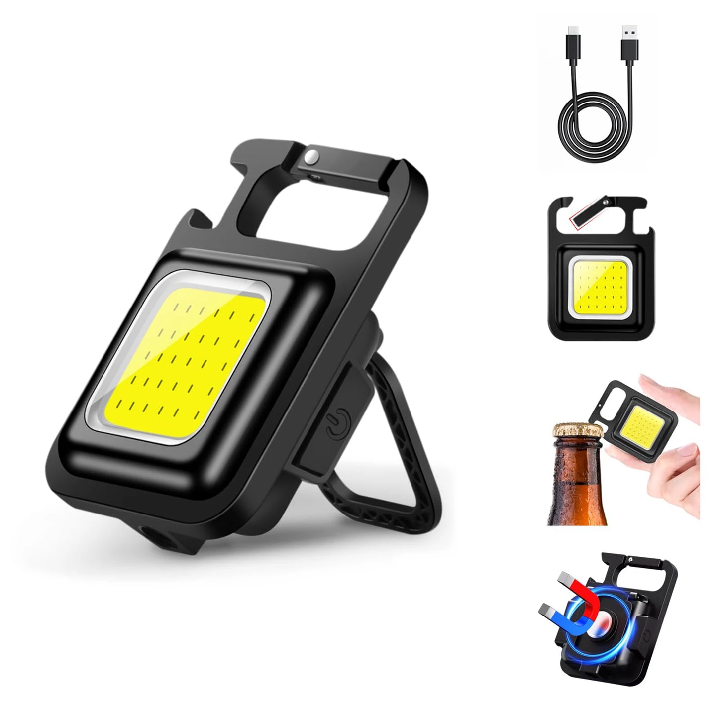 Llavero con luz Mini linterna multifuncional para acampar, LED recargable por USB, portátil, brillante, COB, Clip de bolsillo, linterna para trabajo al aire libre