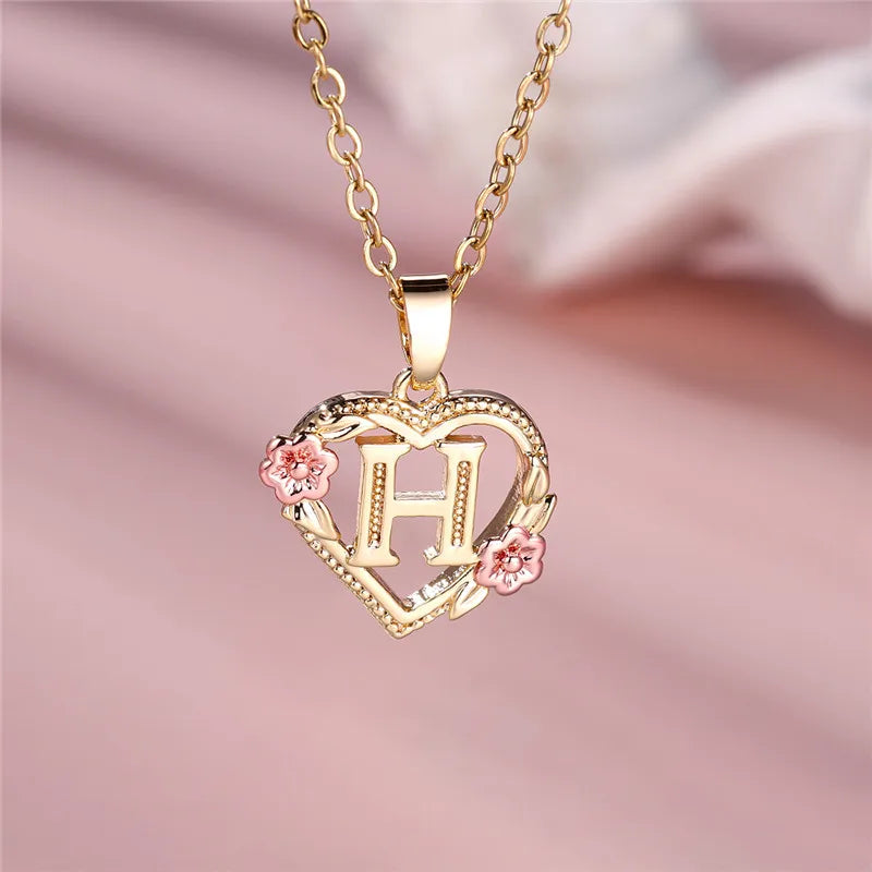 Collar con colgante de flor y letra de A-Z para mujer, Color oro amarillo, joyerÃa de boda, regalo para mujer