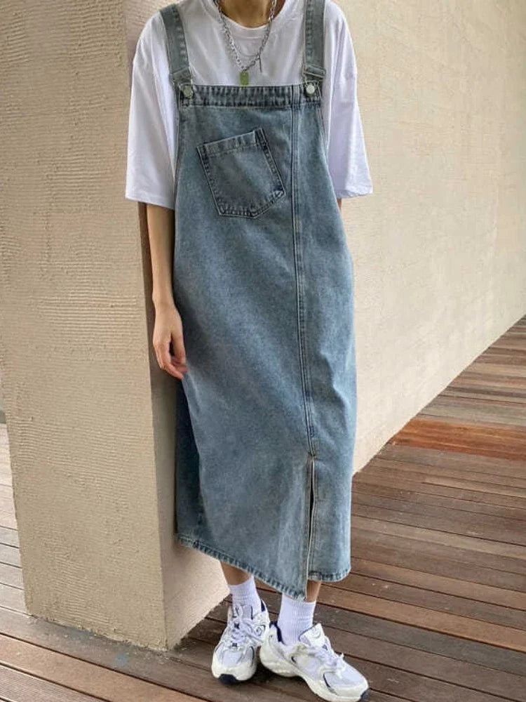 Primavera Verano Denim vestido general mujeres sin mangas Jeans vestidos moda femenina sólido Slip Casual suelto Spaghetti Strap vestidos