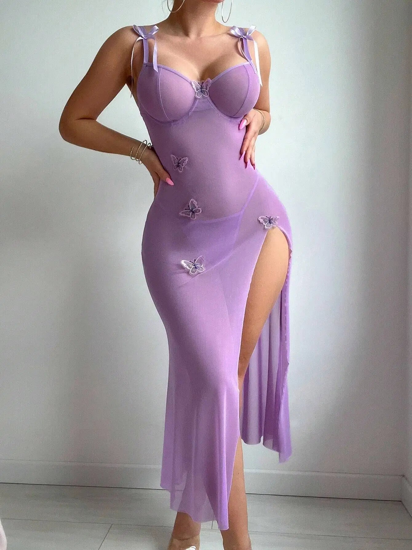Lenceria Porn Sexy Tul Seductor Encaje Espalda Abierta y Abertura Alta Azul Claro LencerÃa Sexy Trajes De Mujer