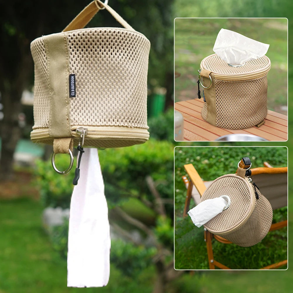 Estuche de pañuelos para acampar al aire libre con gancho, bolsa de almacenamiento de papel en rollo, caja de almacenamiento de papel higiénico para Picnic, senderismo y Camping