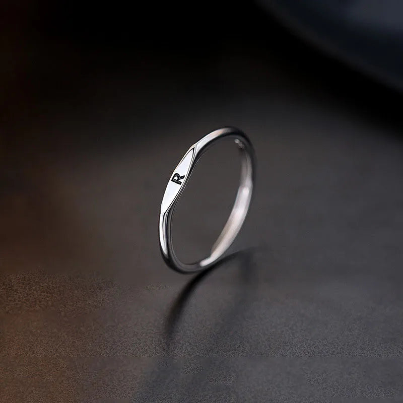 Anillo de Plata de Ley 925 con alfabeto inglés, anillo con inicial de nombre personalizado de estilo Simple, regalo de cumpleaños, joyería fina para mujer