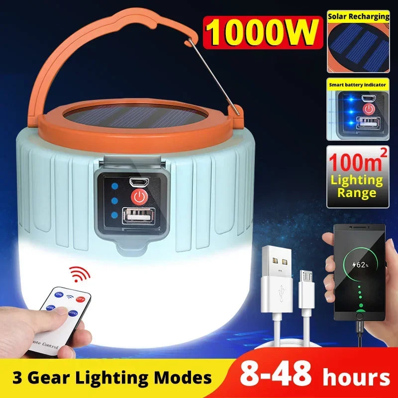 Luz portátil para acampar, Banco de energía, linternas LED para acampar con Control remoto, linterna recargable impermeable para tienda de campaña al aire libre