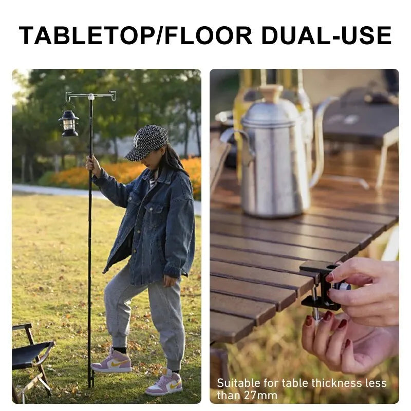 WESTTUNE-Soporte de lámpara de Camping con ganchos dobles, poste de lámpara plegable de aleación de aluminio, soporte de luz telescópico para exteriores, colgador de lámpara