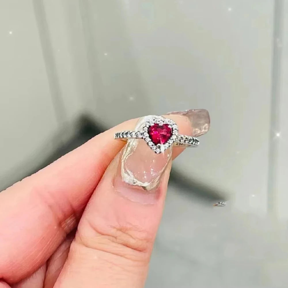 Tamaño europeo 6 7 8 9 anillos rojos, blancos y rosas para mujer, anillo de cristal de boda Original, accesorios de joyería de lujo, joyería de moda