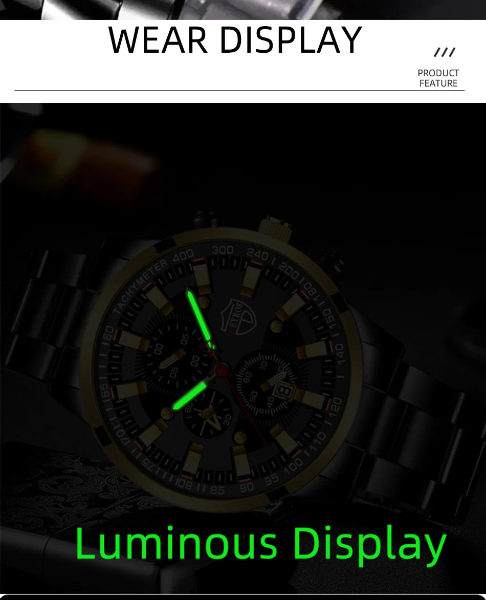 Reloj de cuarzo con banda de acero Digital con aguja dorada para hombre, informal, de lujo, con calendario, diseñado para hombres exitosos, clásico
