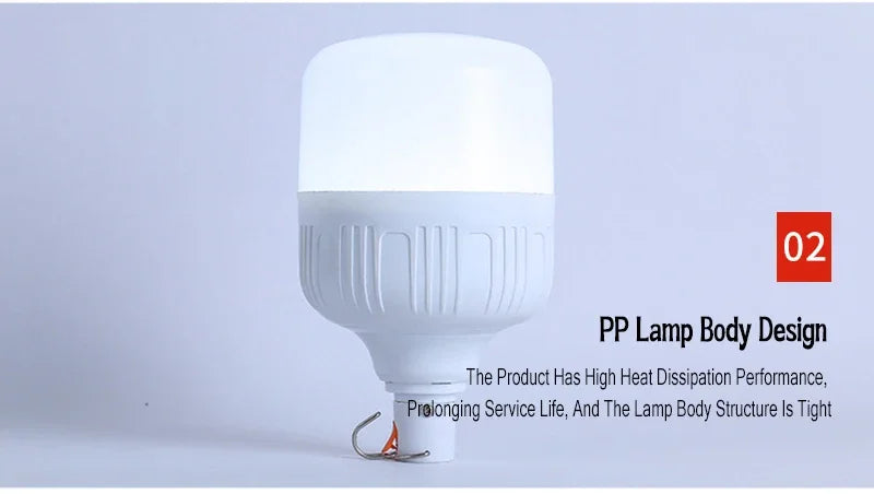 Luz de Camping de 60W y 80W, lámpara LED de emergencia recargable por USB, linternas portátiles para exteriores con gancho para tiendas de barbacoa, bombilla de batería