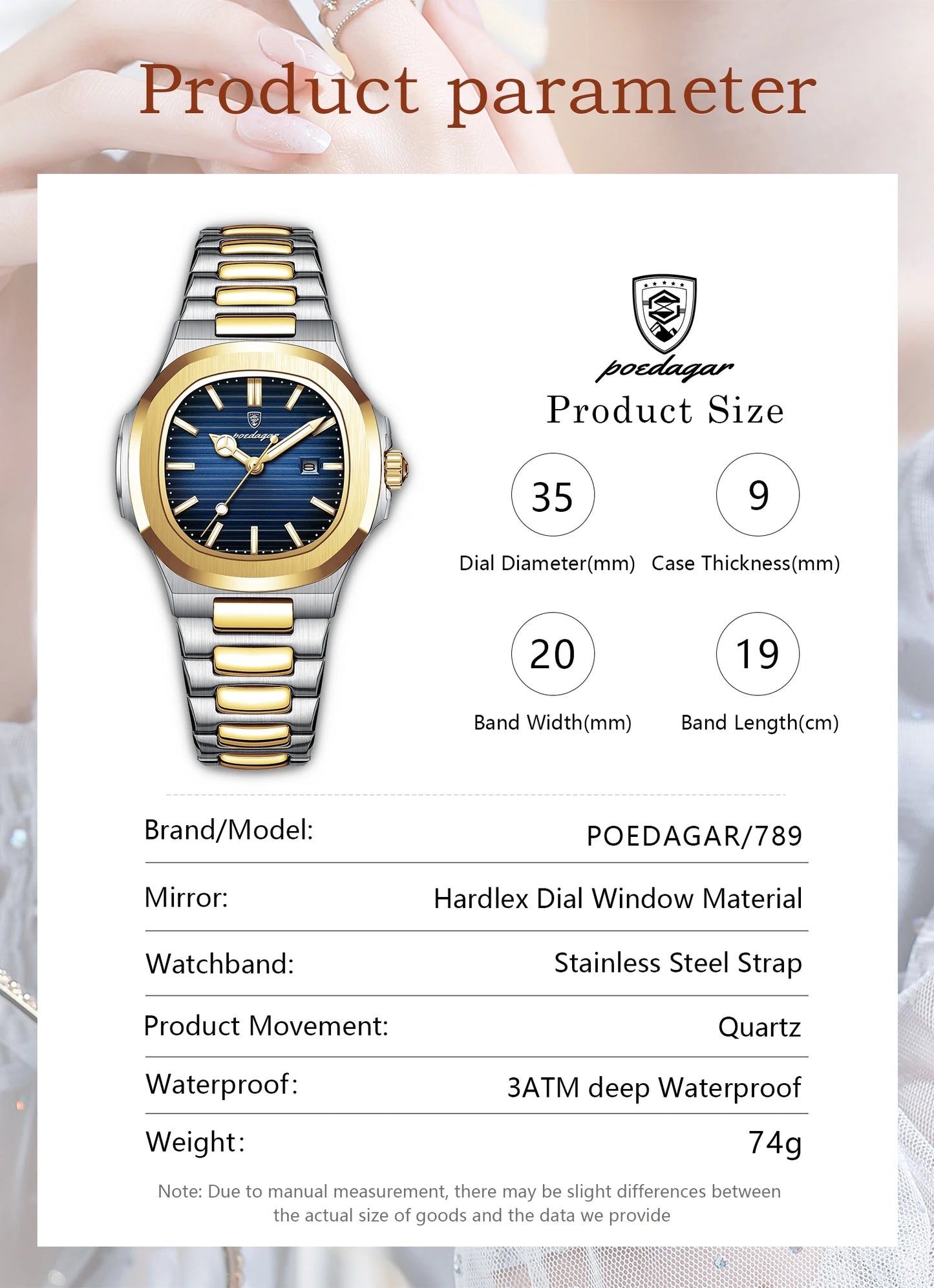 Reloj POEDAGAR cuadrado de lujo para mujer, reloj de pulsera resistente al agua con fecha luminosa para mujer, relojes de cuarzo de moda de acero inoxidable para mujer