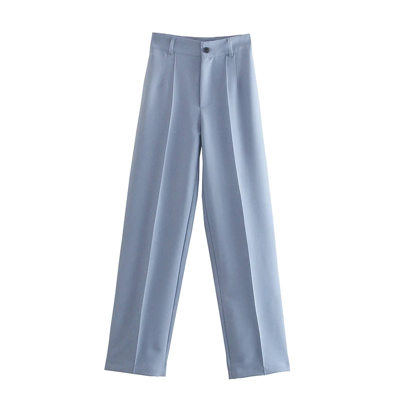 TRZA, pantalones rectos elegantes a la moda para oficina para Mujer, pantalones Vintage de cintura alta con cremallera, pantalones para Mujer