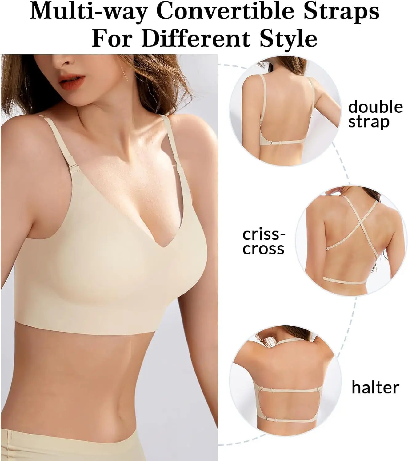 Sujetador sin costuras con espalda baja, soporte multidireccional, inalámbrico, sin espalda, Halter, Bralette acolchado, correas de elevación, sujetadores convertibles