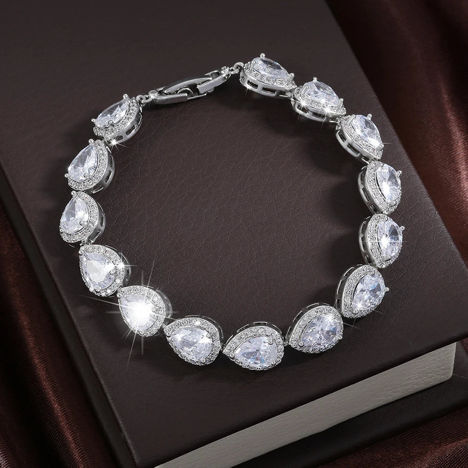 ZAKOL clásico geométrico gota de agua CZ pulsera para mujer nupcial hermosa Buling circón fiesta boda joyerÃa
